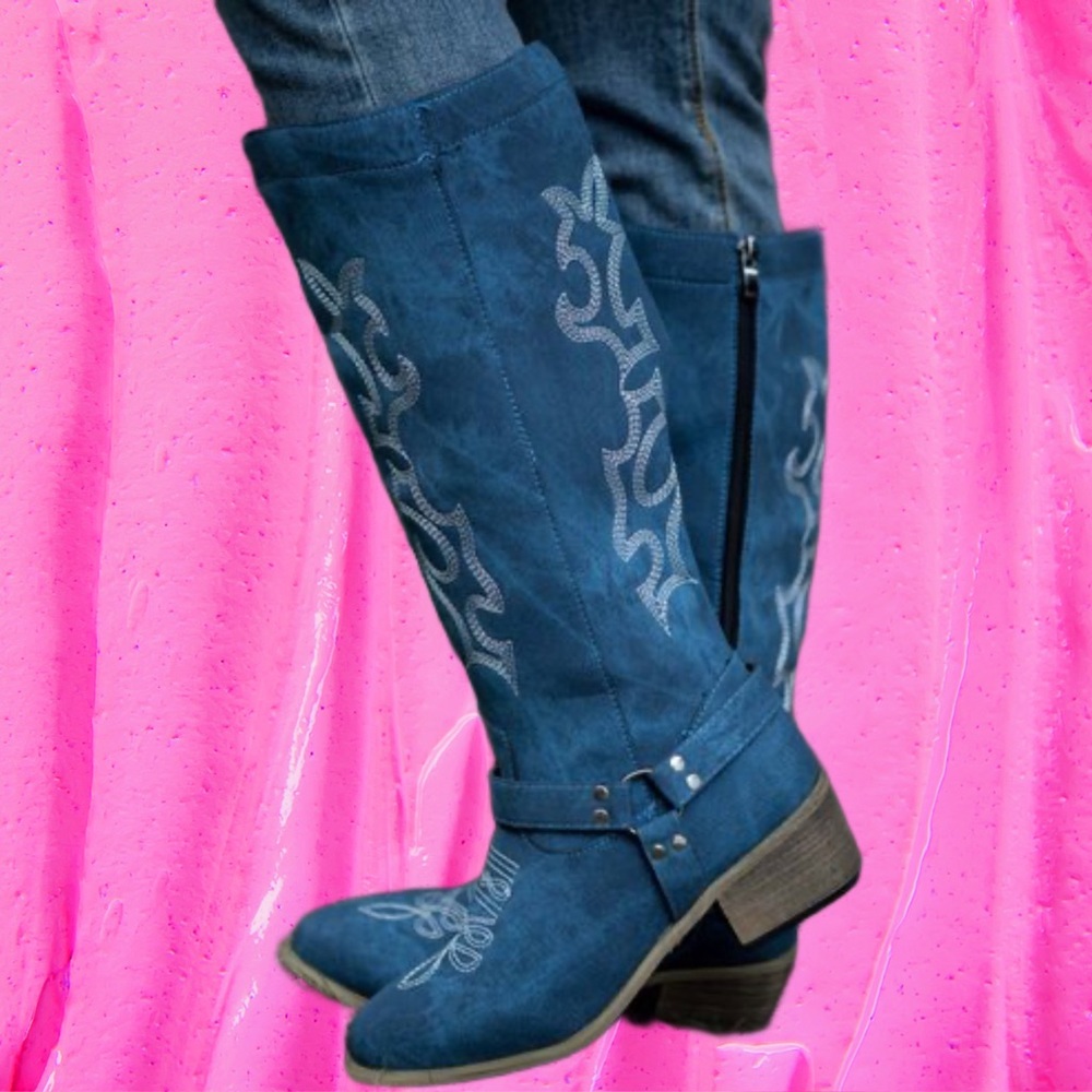 Blue Mid calf boots, size 7 NWOB